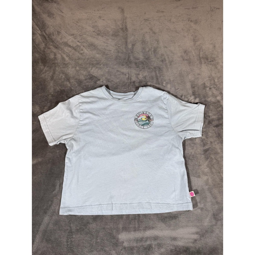 Maui & Sons T-Shirt Womens Small Blue Since 1980 Logo Surf Beach Sunset Crop